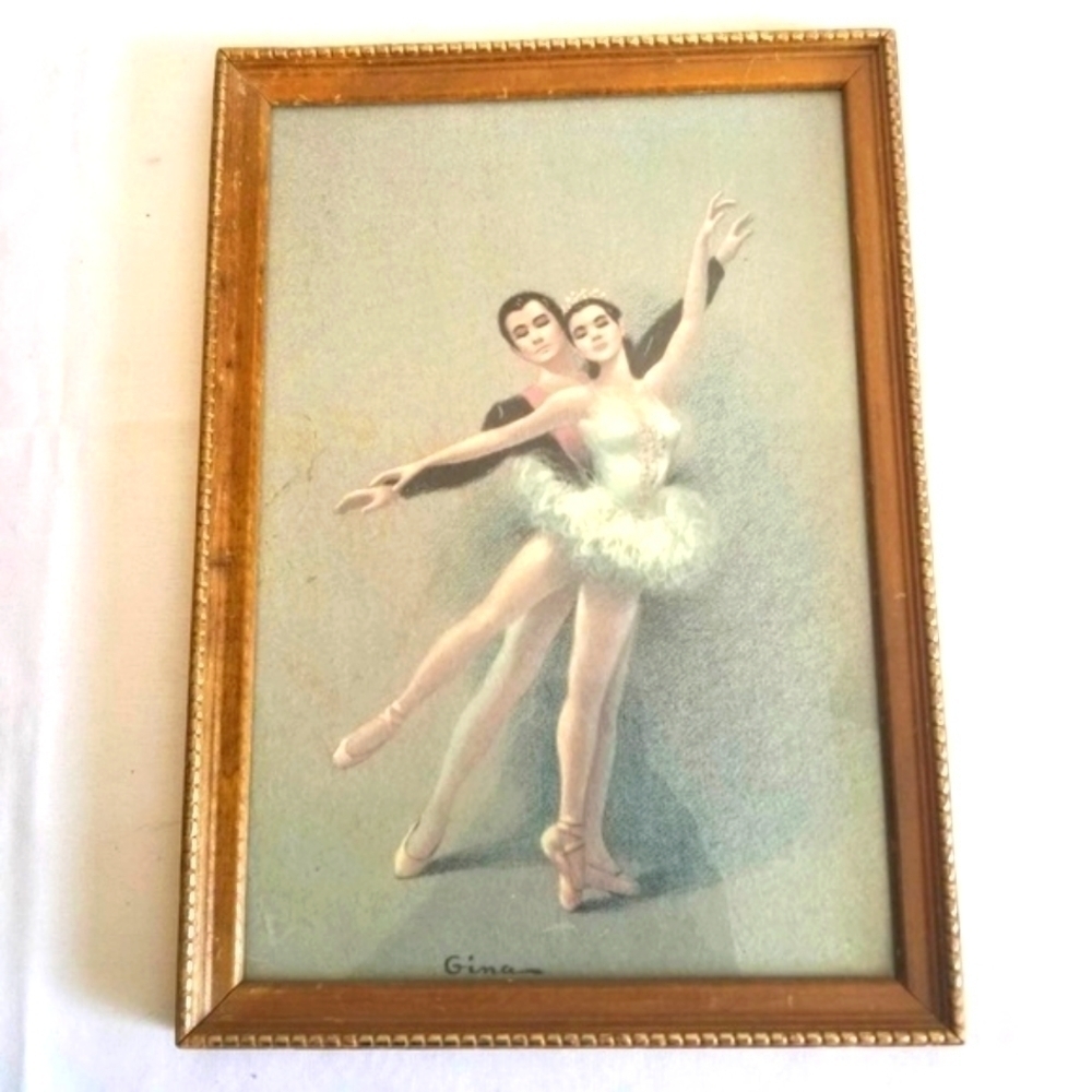 Vintage Ballet by Gina Mid-century Signature Print Framed